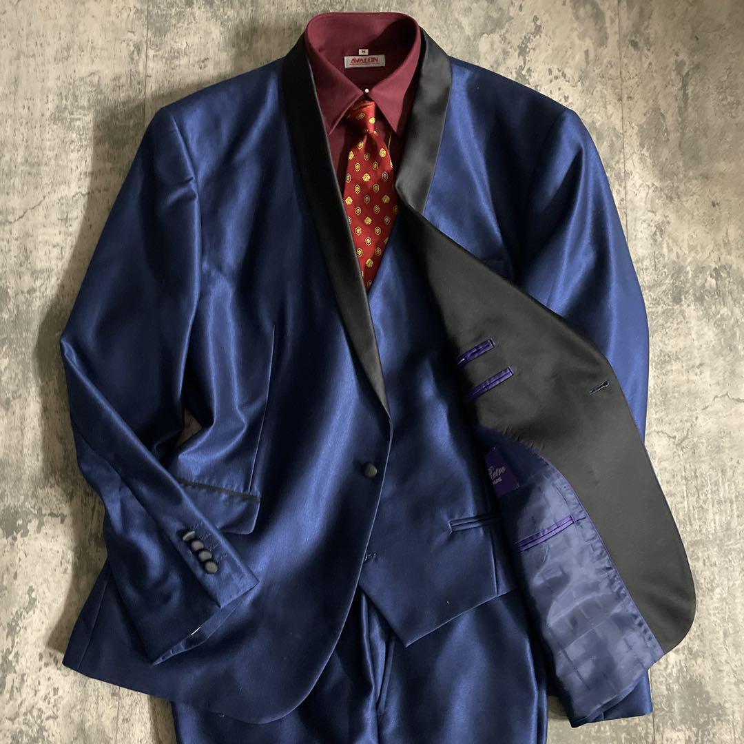 レアカラー ディープブルー スリーピース スーツ× VERSACEネクタイ