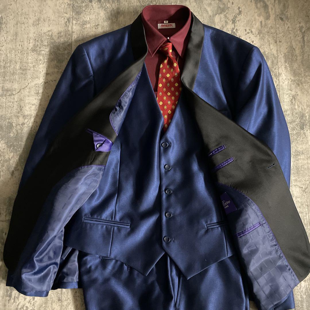 レアカラー ディープブルー スリーピース スーツ× VERSACEネクタイ