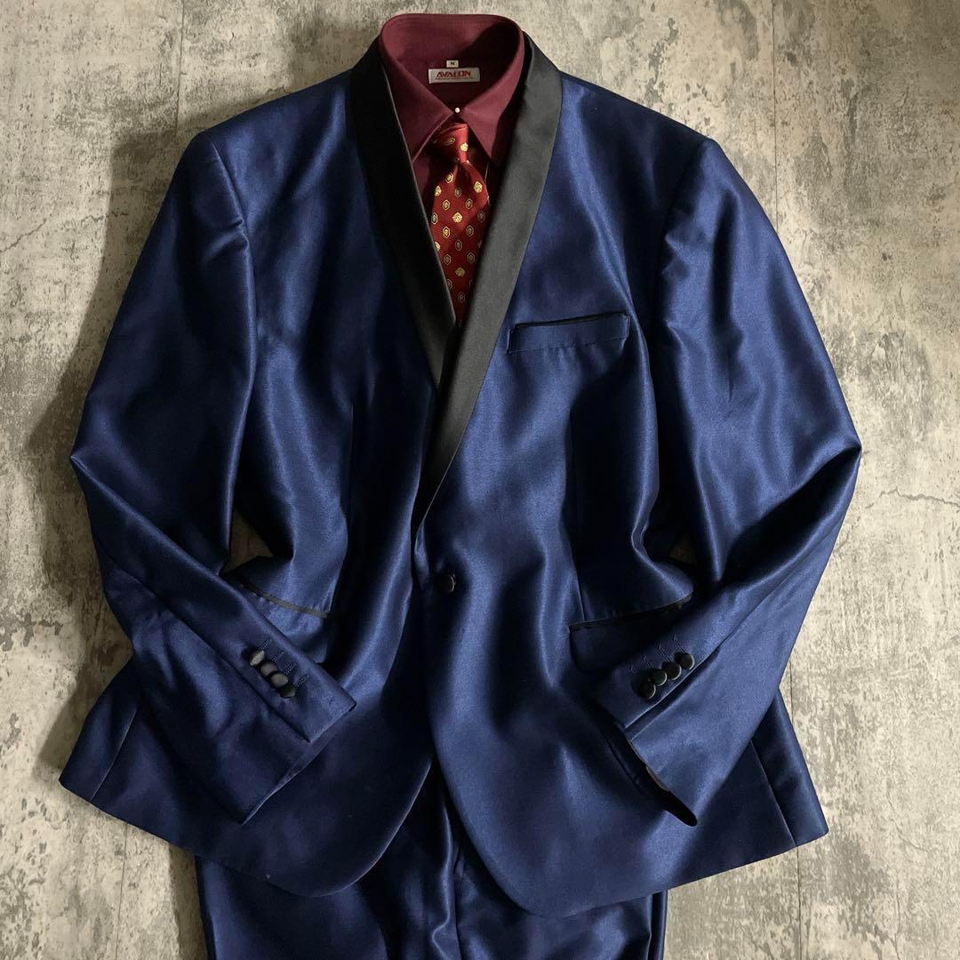 レアカラー ディープブルー スリーピース スーツ× VERSACEネクタイ