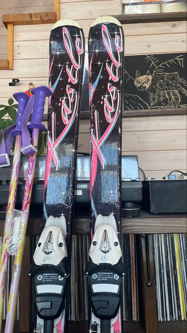 カービングスキー板140セットビンディングストックキッズ子供ジュニアピンク女子