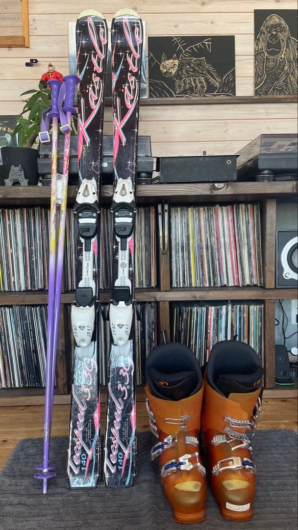 カービングスキー板140セットビンディングストックキッズ子供ジュニアピンク女子