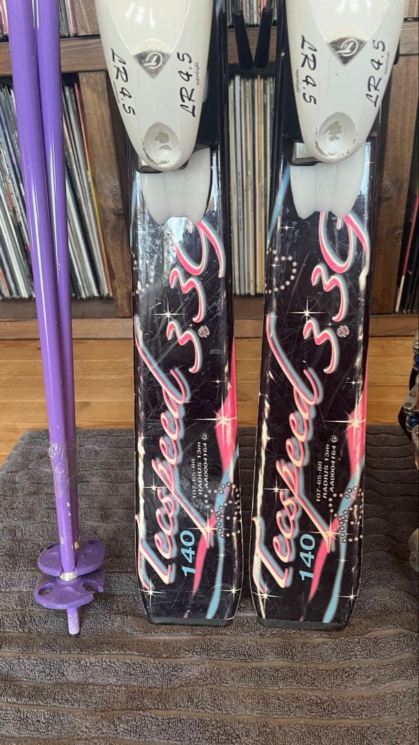 カービングスキー板140セットビンディングストックキッズ子供ジュニアピンク女子