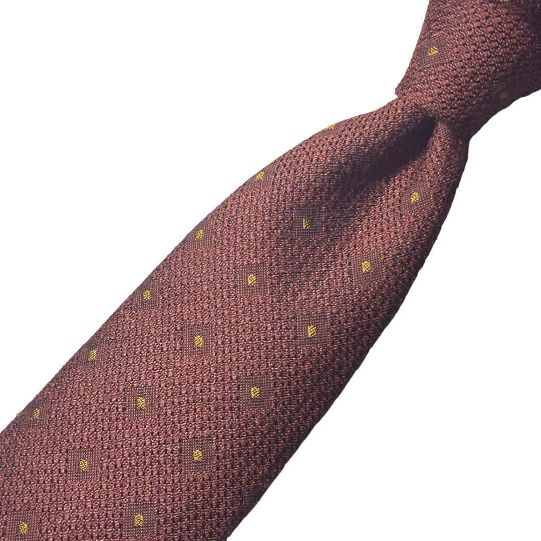 アットヴァンヌッチ ネクタイ スクエアドット 43 ブラウン ゴールド 茶 金