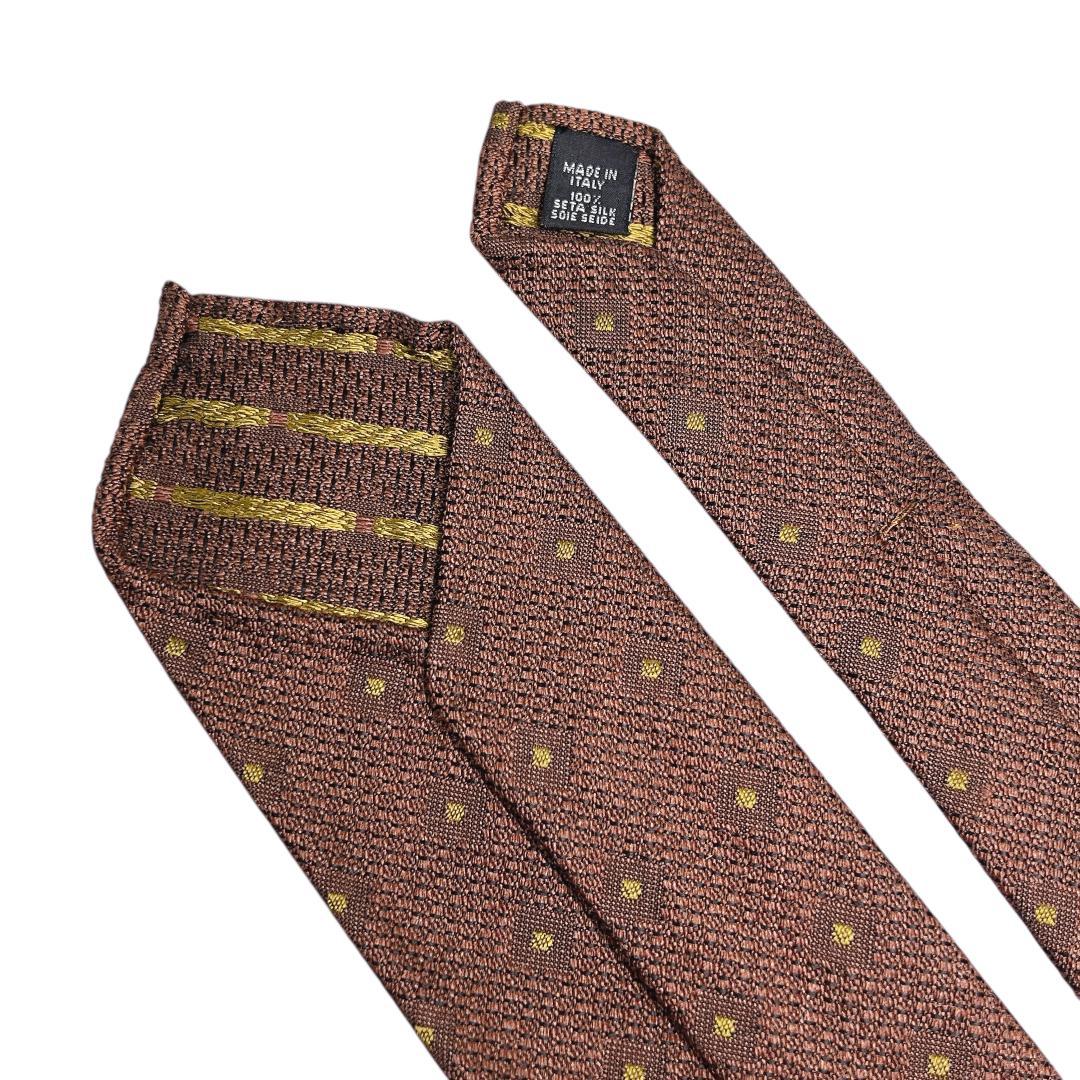 アットヴァンヌッチ ネクタイ スクエアドット 43 ブラウン ゴールド 茶 金