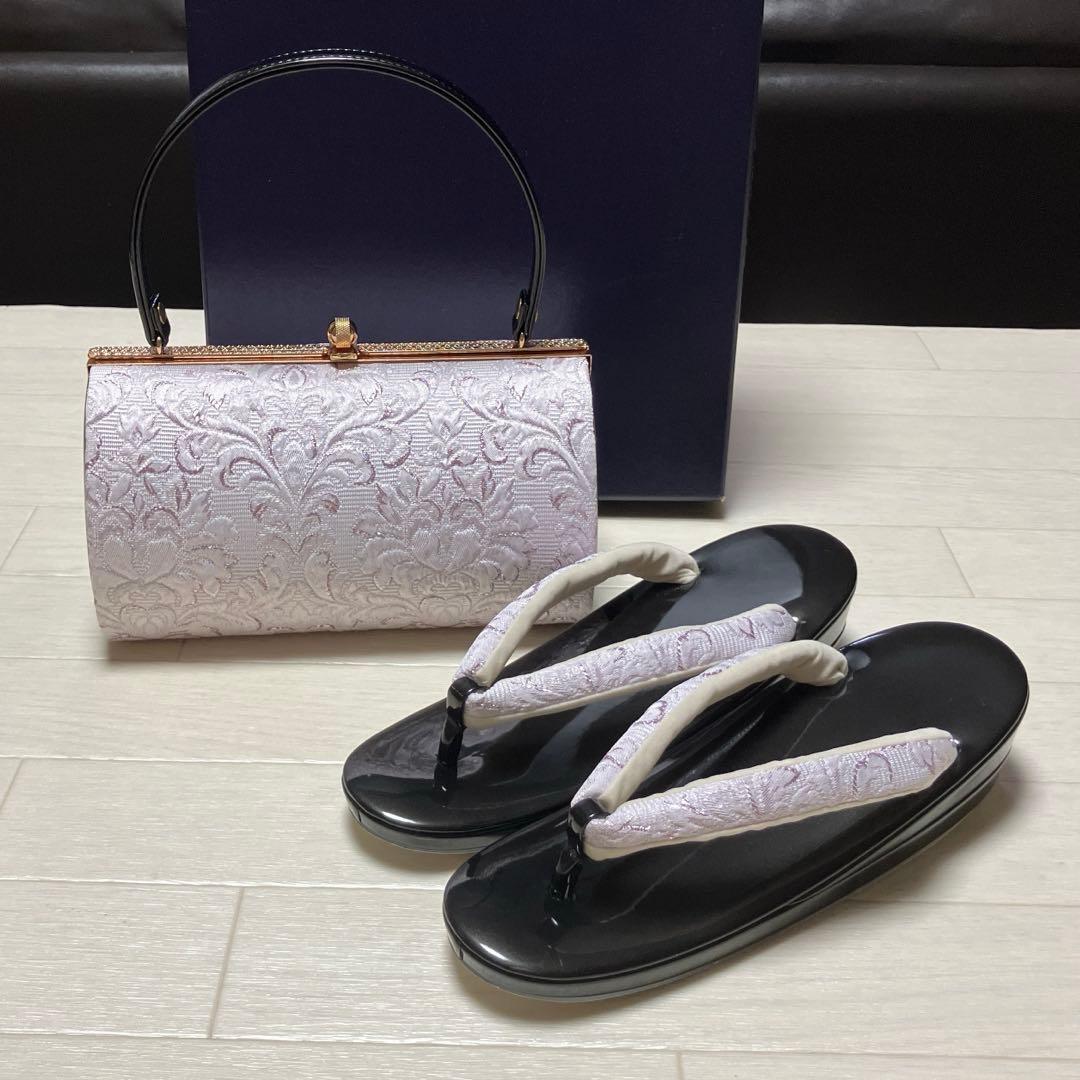 《美品》草履バッグセット　ふくれ織　ジャガード　ローブデコルテ調　成人式