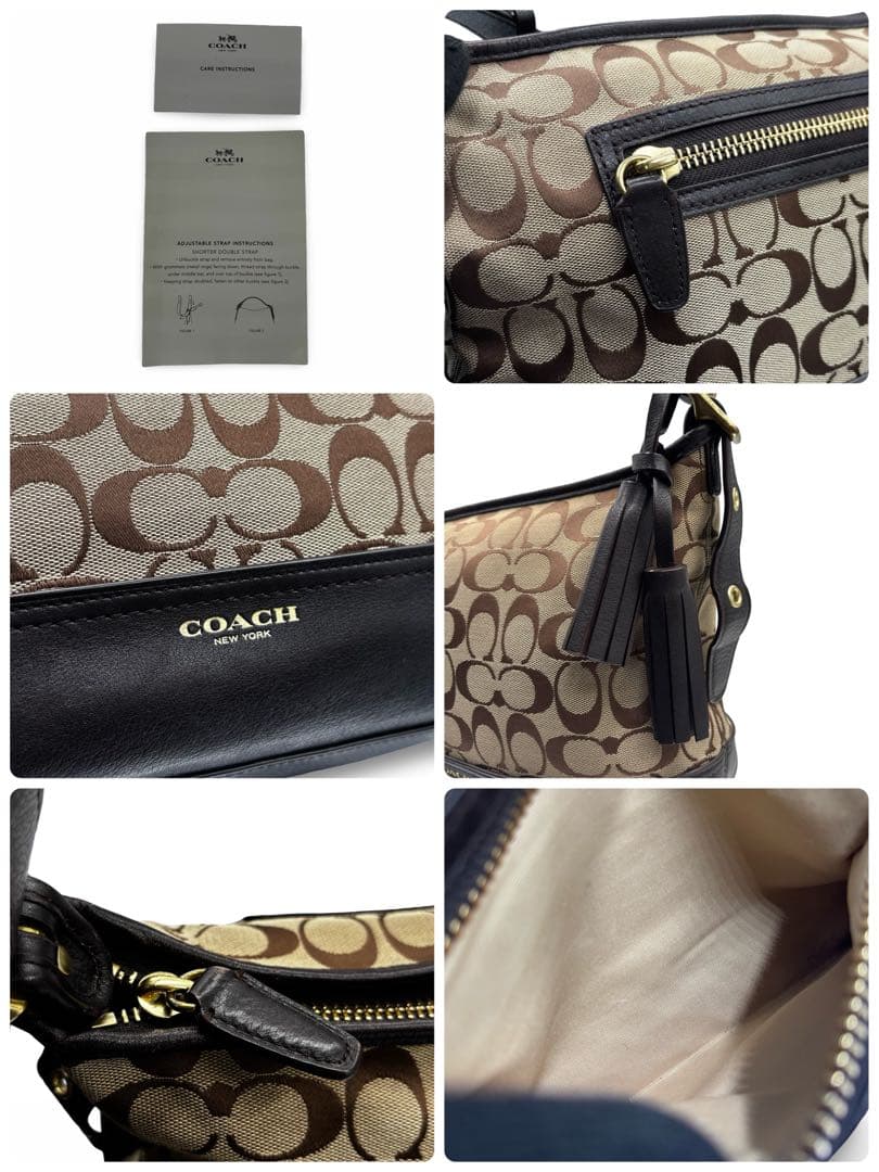 【美品】コーチ　ショルダーバッグ　シグネチャー　レザー　キャンバス　フリンジ