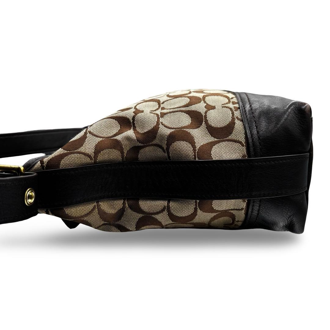 【美品】コーチ　ショルダーバッグ　シグネチャー　レザー　キャンバス　フリンジ