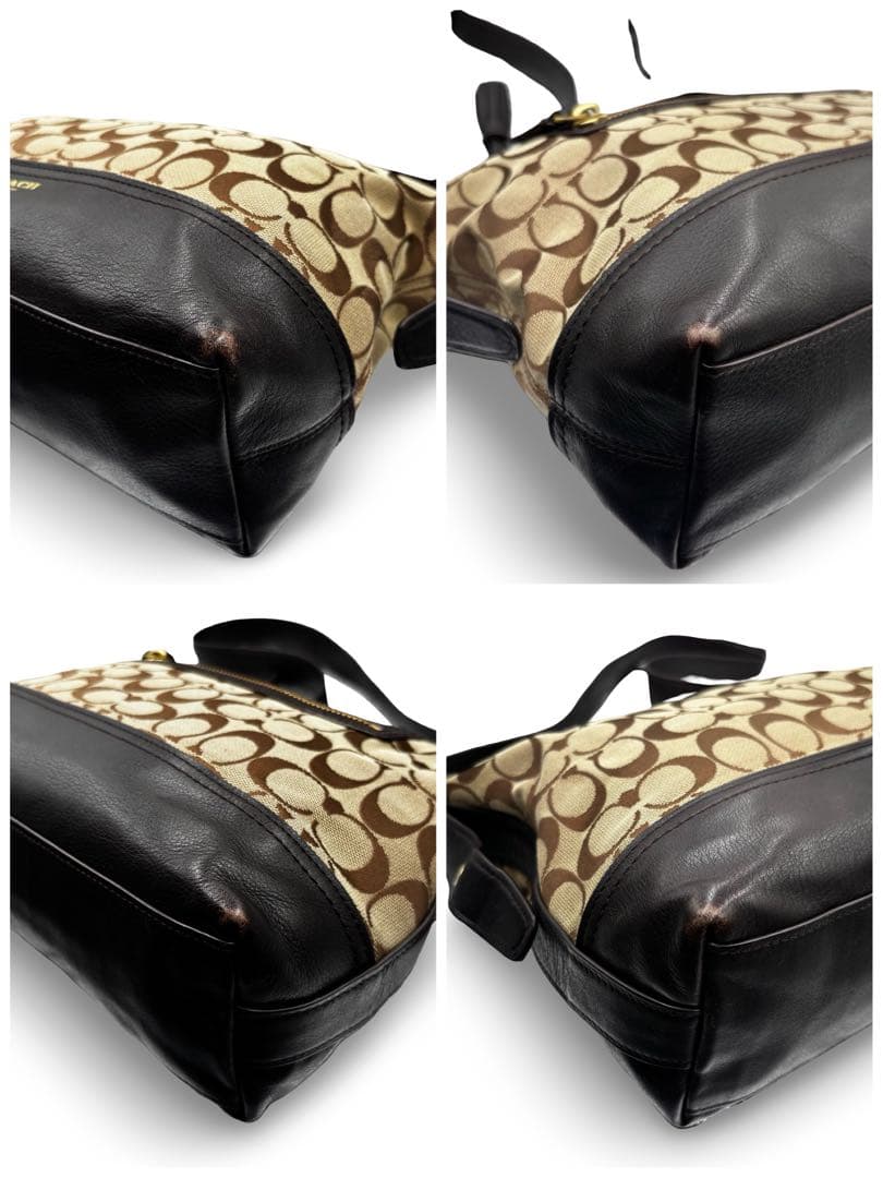 【美品】コーチ　ショルダーバッグ　シグネチャー　レザー　キャンバス　フリンジ