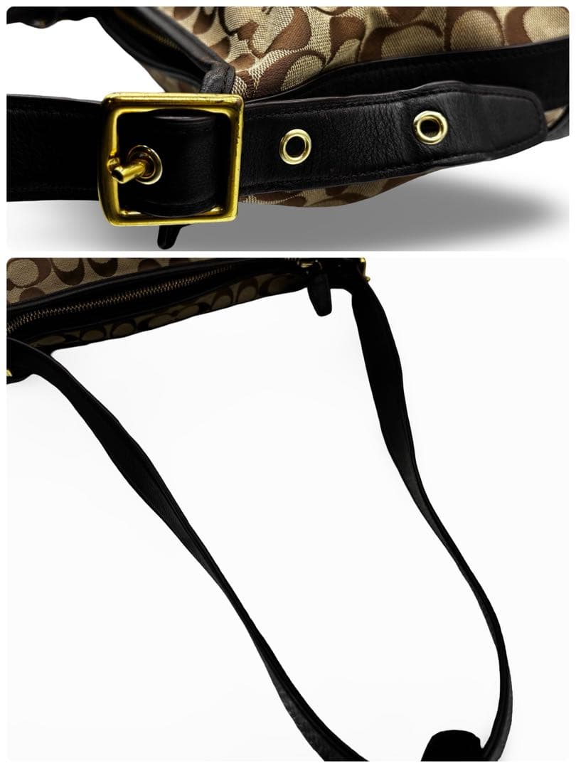 【美品】コーチ　ショルダーバッグ　シグネチャー　レザー　キャンバス　フリンジ