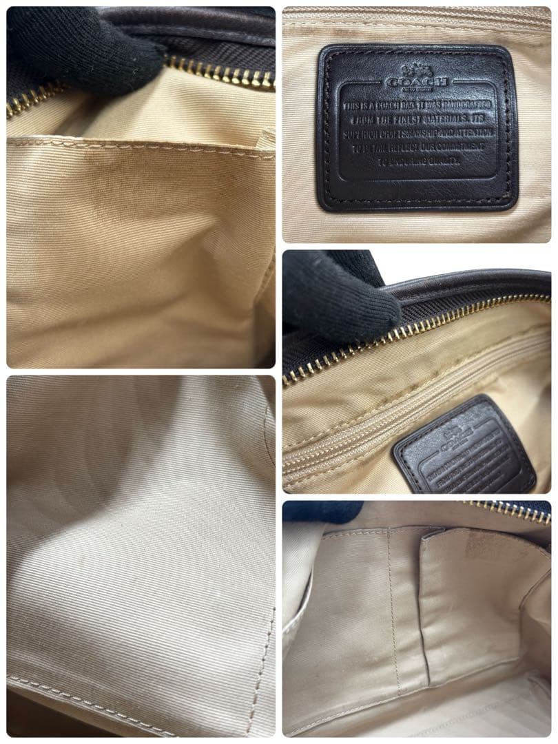 【美品】コーチ　ショルダーバッグ　シグネチャー　レザー　キャンバス　フリンジ