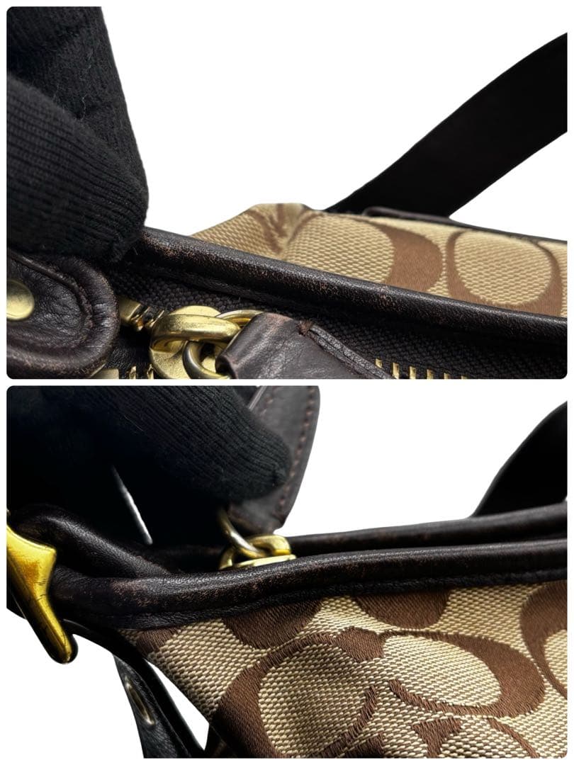 【美品】コーチ　ショルダーバッグ　シグネチャー　レザー　キャンバス　フリンジ