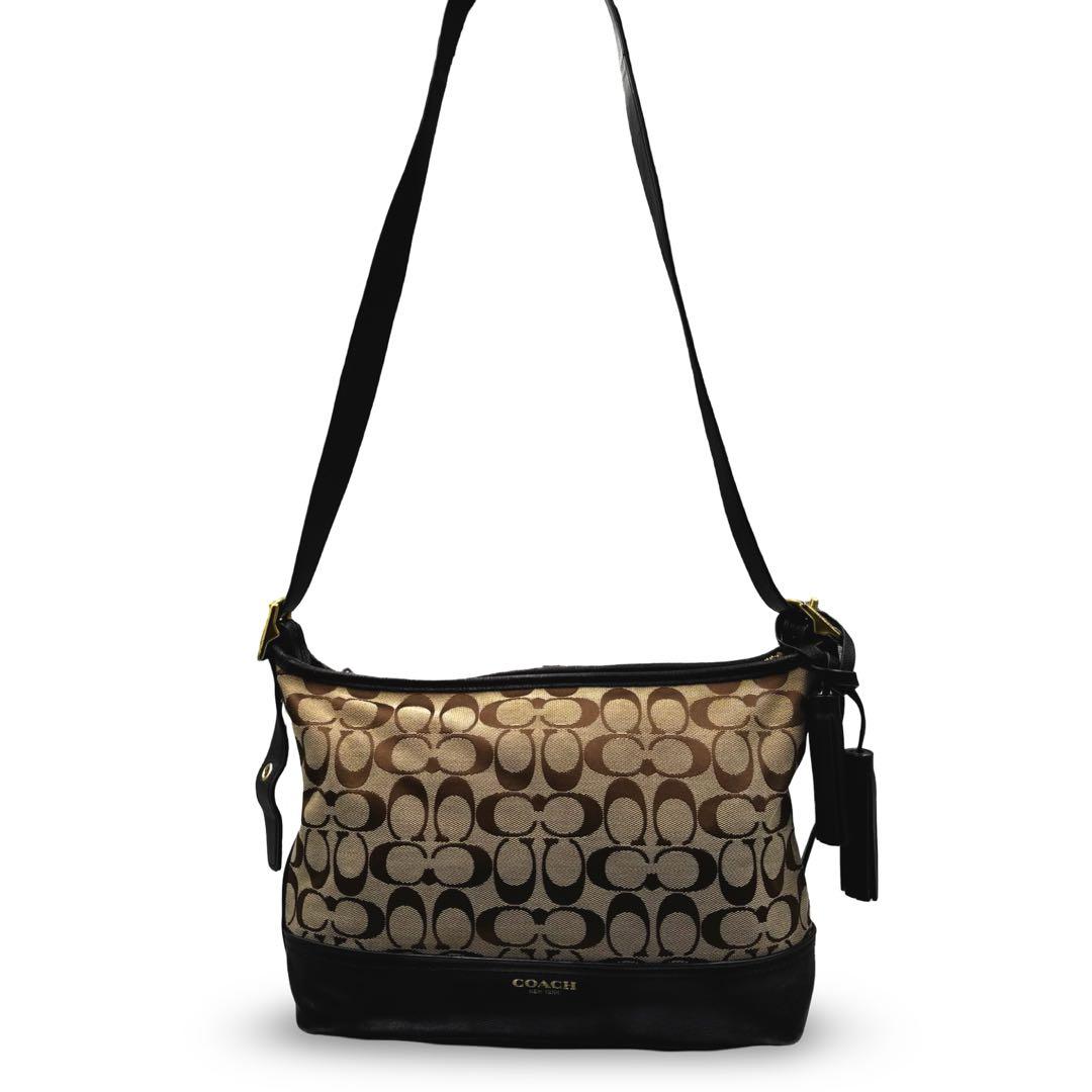 【美品】コーチ　ショルダーバッグ　シグネチャー　レザー　キャンバス　フリンジ