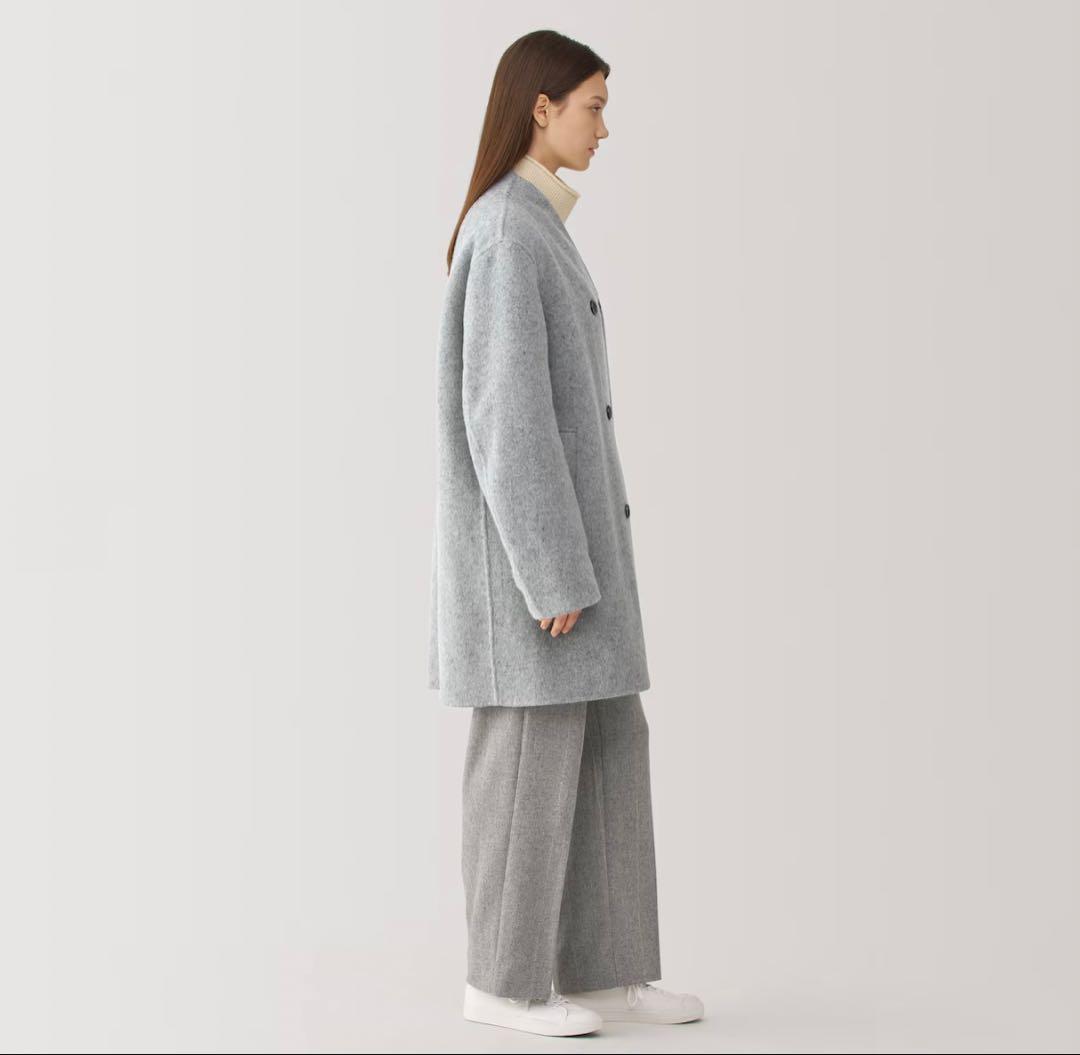 MUJI Labo 婦人　カシミヤ混ノーカラーコート Ｍ　ライトグレー　ムジラボ