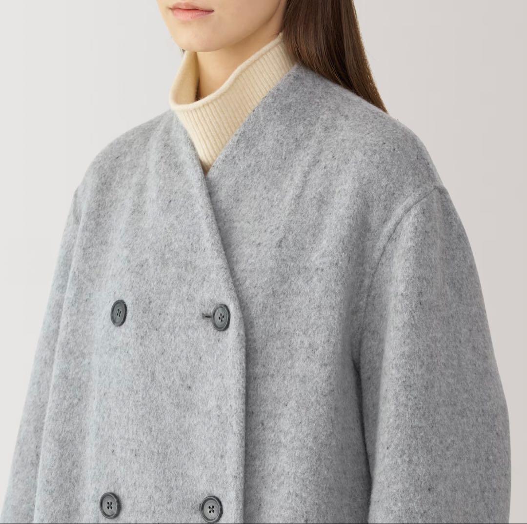 MUJI Labo 婦人　カシミヤ混ノーカラーコート Ｍ　ライトグレー　ムジラボ