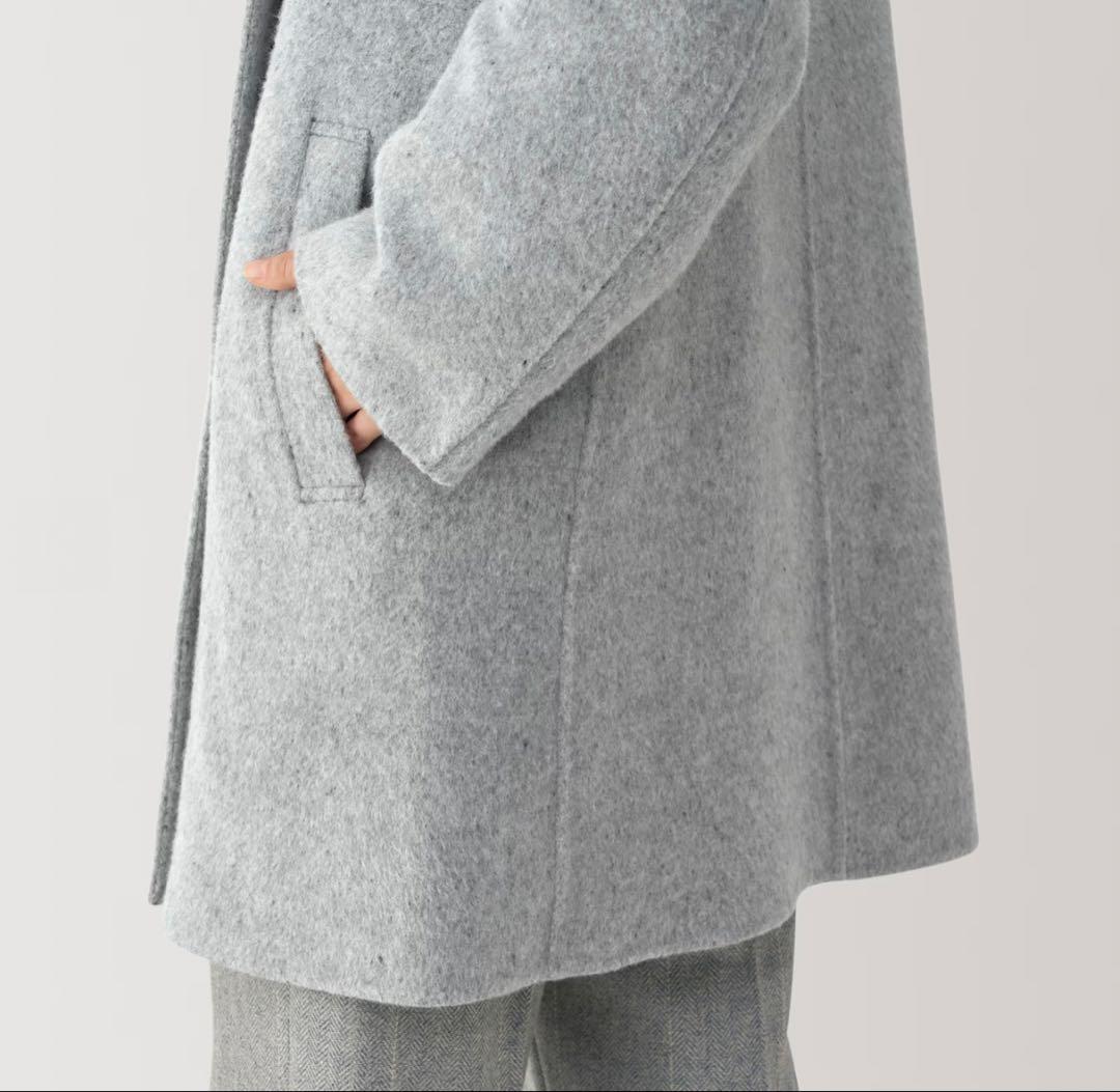 MUJI Labo 婦人　カシミヤ混ノーカラーコート Ｍ　ライトグレー　ムジラボ