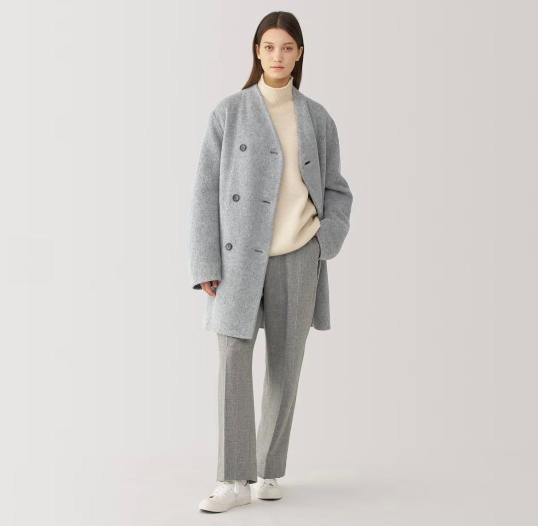 MUJI Labo 婦人　カシミヤ混ノーカラーコート Ｍ　ライトグレー　ムジラボ