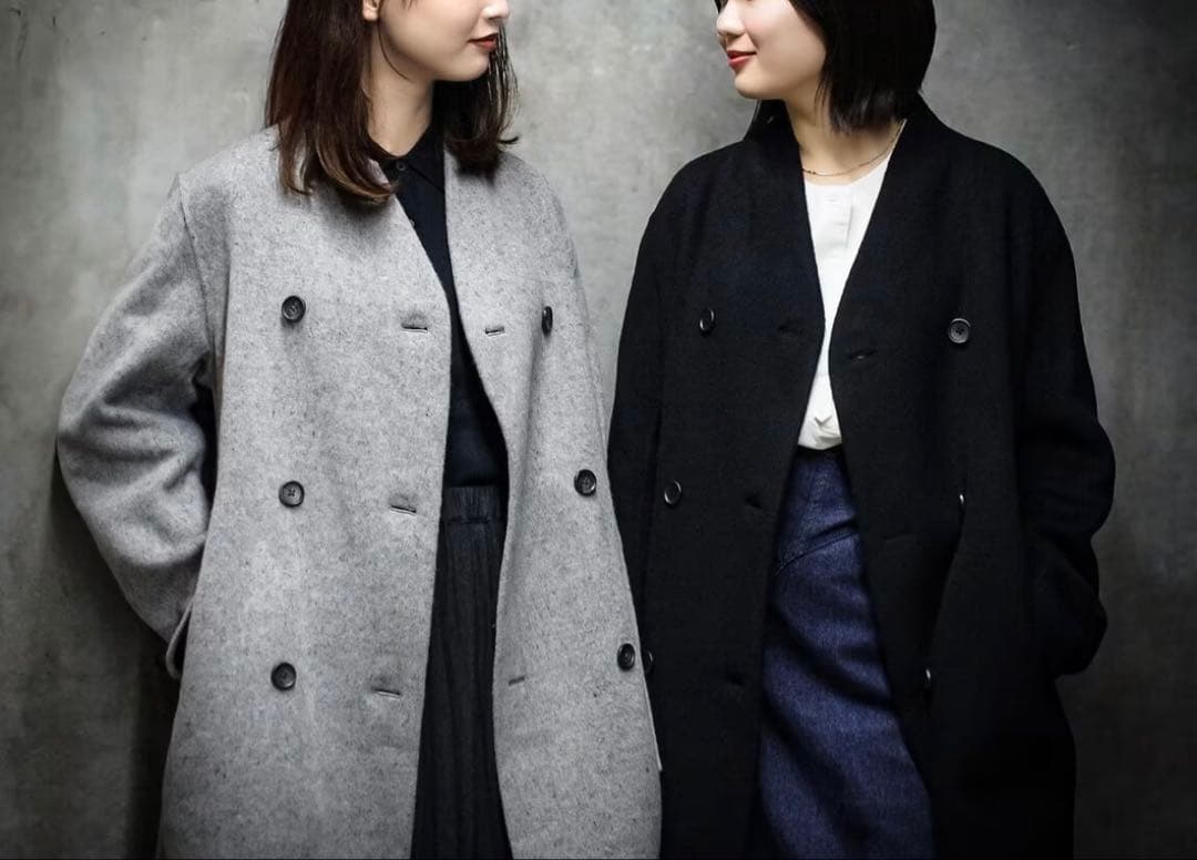 MUJI Labo 婦人　カシミヤ混ノーカラーコート Ｍ　ライトグレー　ムジラボ