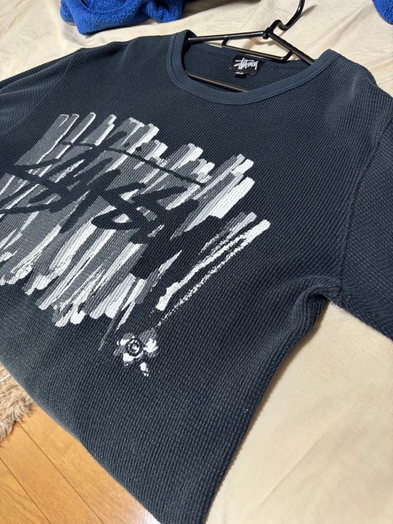 90s OLD STUSSY サーマルロンT ブラック グランジ y2k