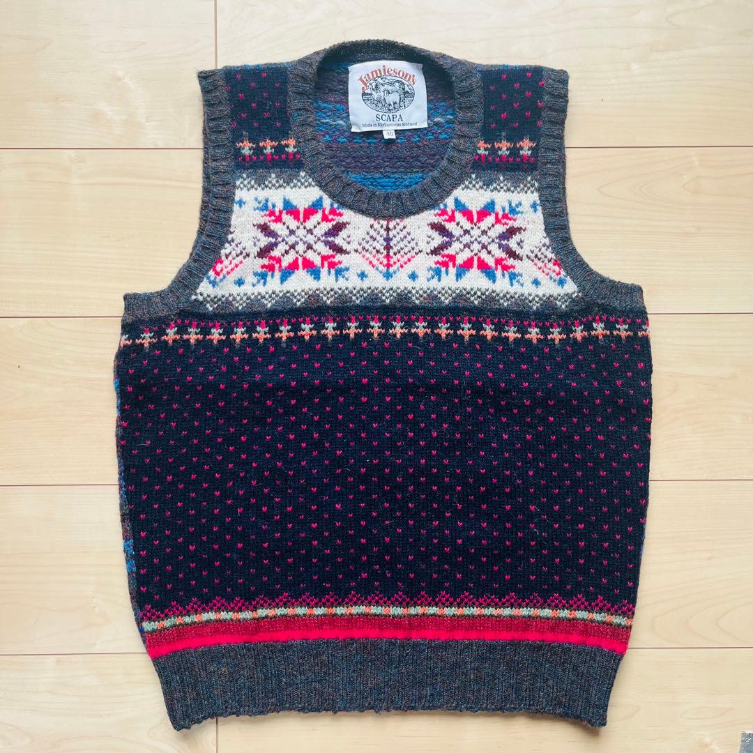 【SCAPA】×【Jamieson's】フェアアイル柄 ニットベスト Lサイズ