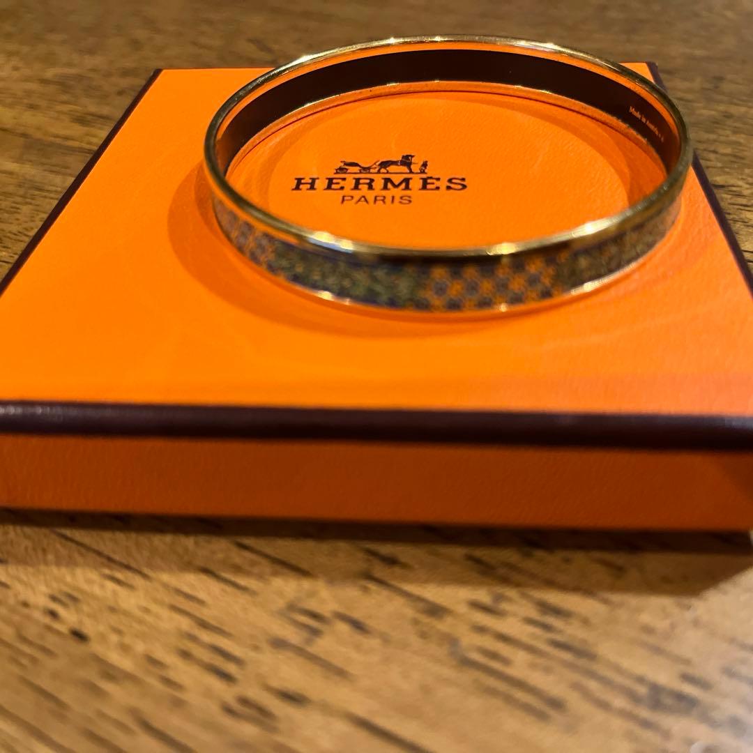 HERMES バングル エマイユPM ゴールド 黄緑 アクセサリー リーフ 七宝
