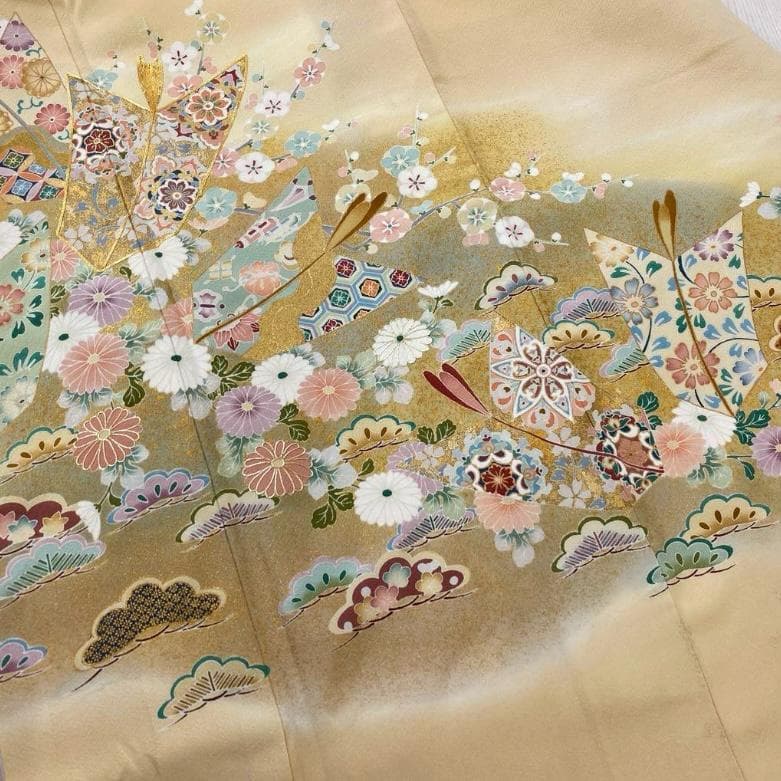 akmx142 美品 一つ紋 色留 袖華やか レンタル店放出 比翼つき 正絹