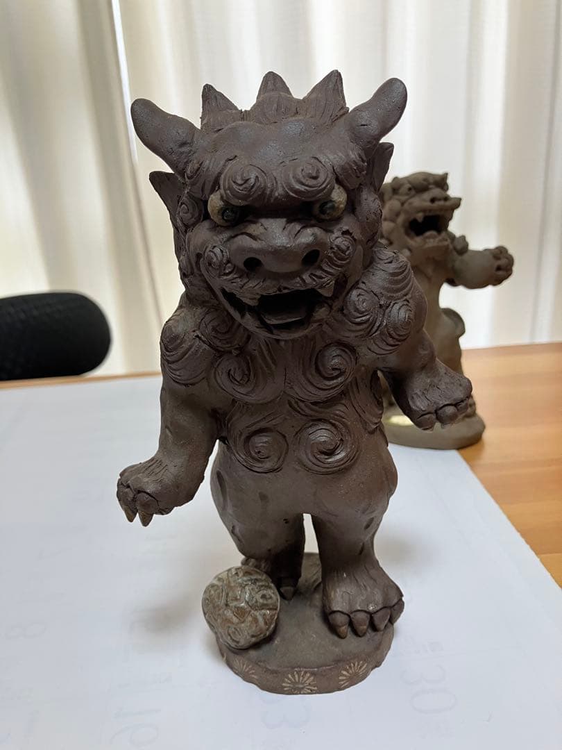 琉球　沖縄　壺屋焼　立ちシーサー二体　ヤチムン　やちむん