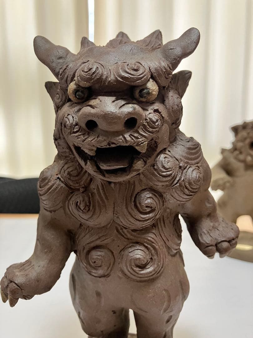 琉球　沖縄　壺屋焼　立ちシーサー二体　ヤチムン　やちむん