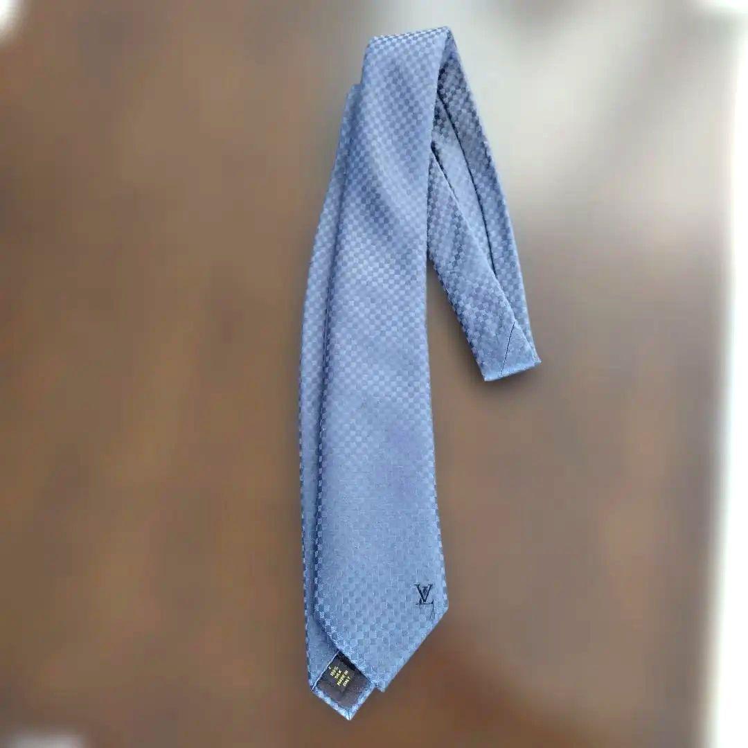 美品Louis Vuitton グレー チェック柄 ネクタイ