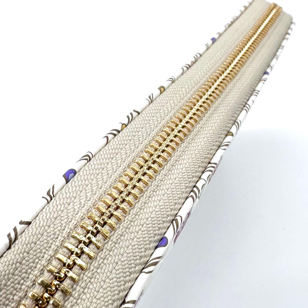 未使用✨浅草文庫 友禅染 花菱 ラウンドジップ 長財布 ピンク 型押しレザー