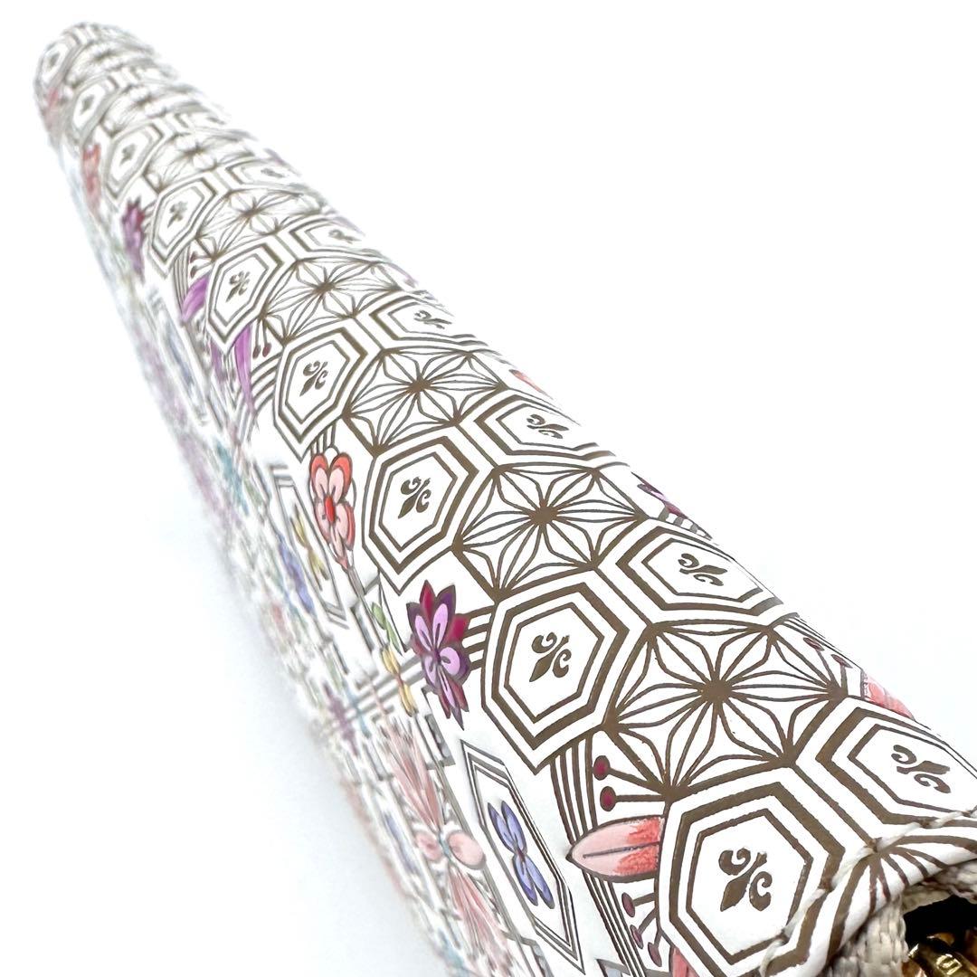 未使用✨浅草文庫 友禅染 花菱 ラウンドジップ 長財布 ピンク 型押しレザー