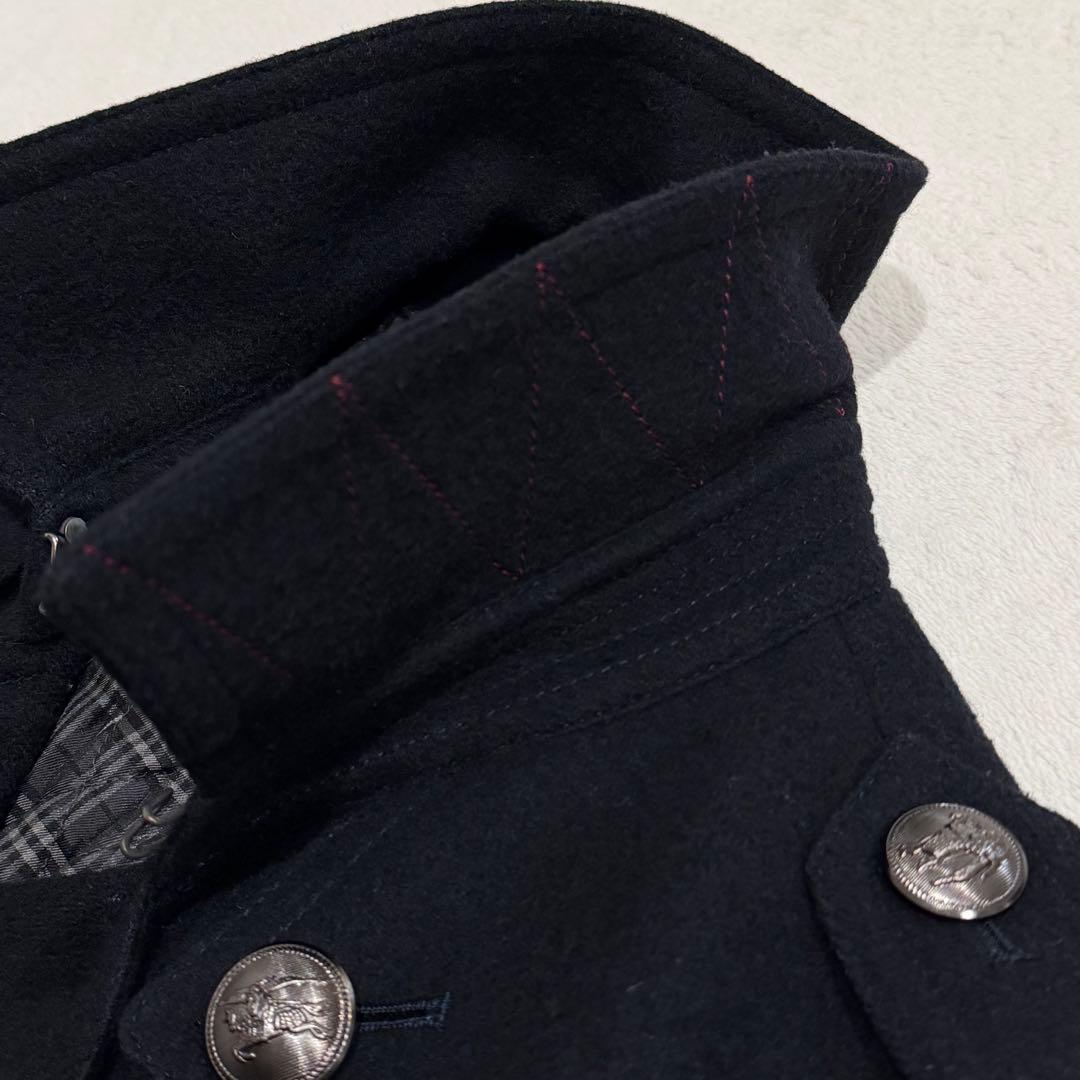 バーバリーブラックレーベル　ナポレオンジャケット　チェック　銀ボタン　黒　L