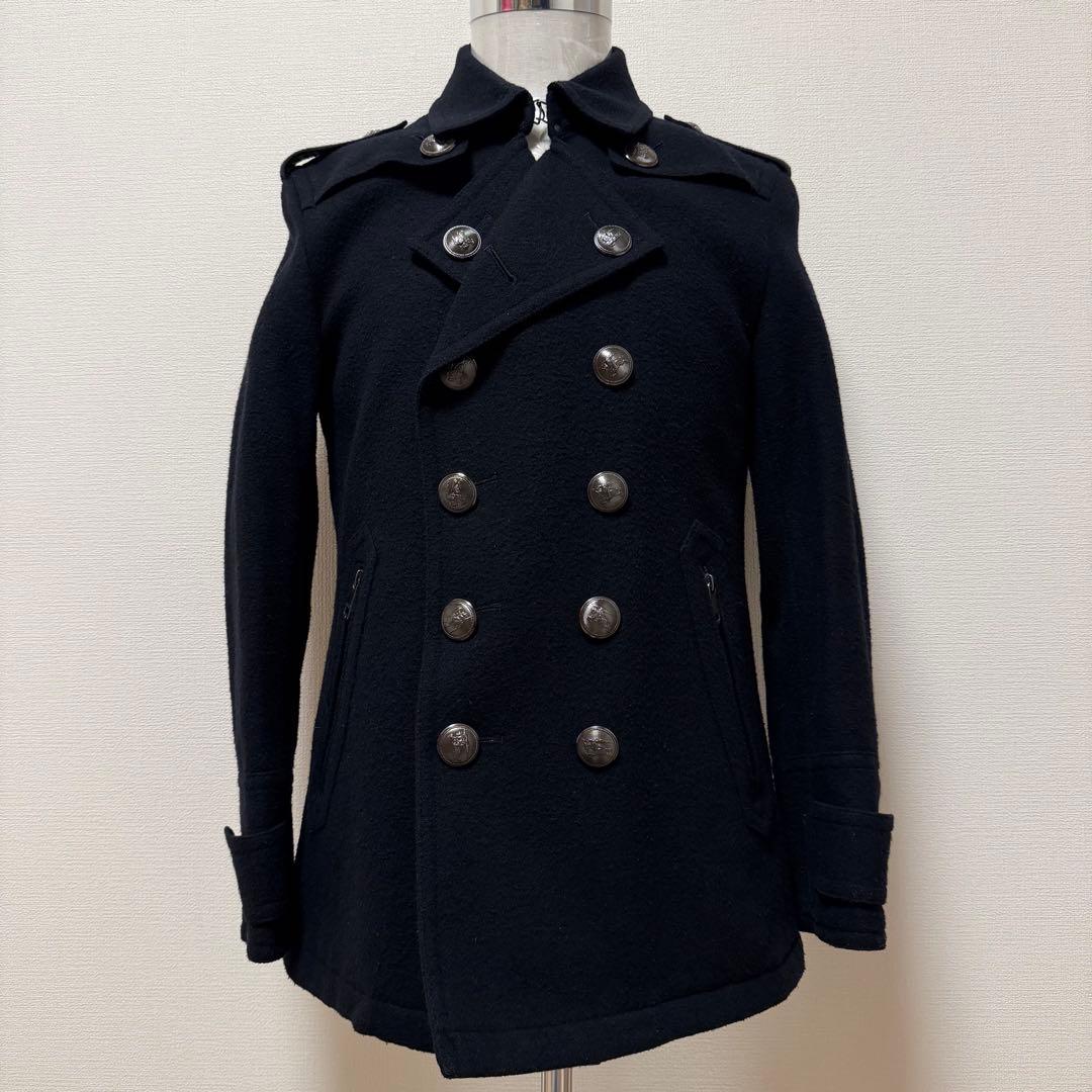 バーバリーブラックレーベル　ナポレオンジャケット　チェック　銀ボタン　黒　L