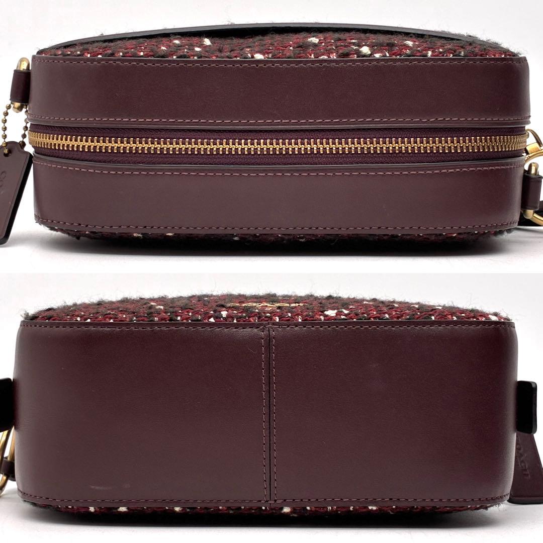 未使用に近い コーチ ショルダーバッグ ラメ ツイード レザー ロゴ ボルドー