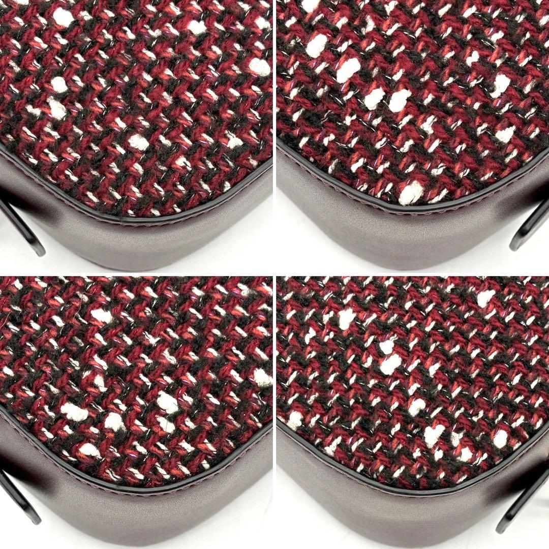 未使用に近い コーチ ショルダーバッグ ラメ ツイード レザー ロゴ ボルドー