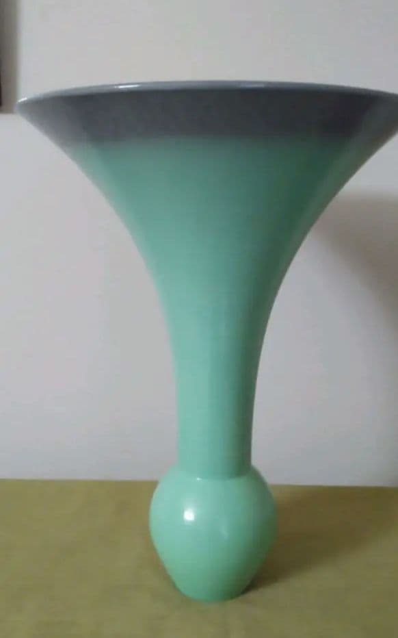 池坊 花器 清水焼 正明作 貫入 ミントグリーン×グレー