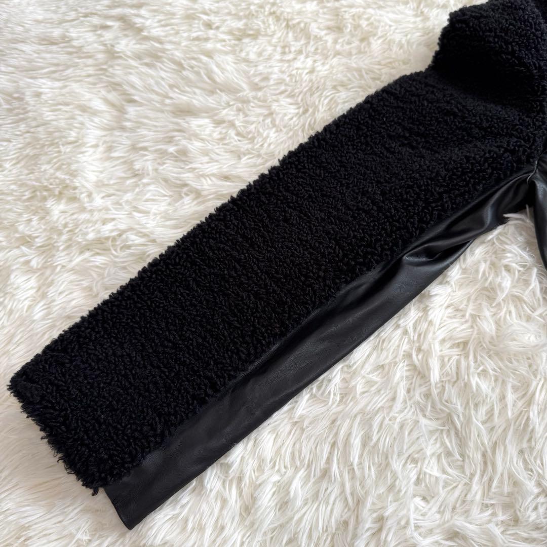 mimi様スーパービューティー ボア×フェイクレザー ビジュー ジャケット 44