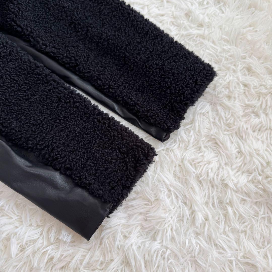 mimi様スーパービューティー ボア×フェイクレザー ビジュー ジャケット 44