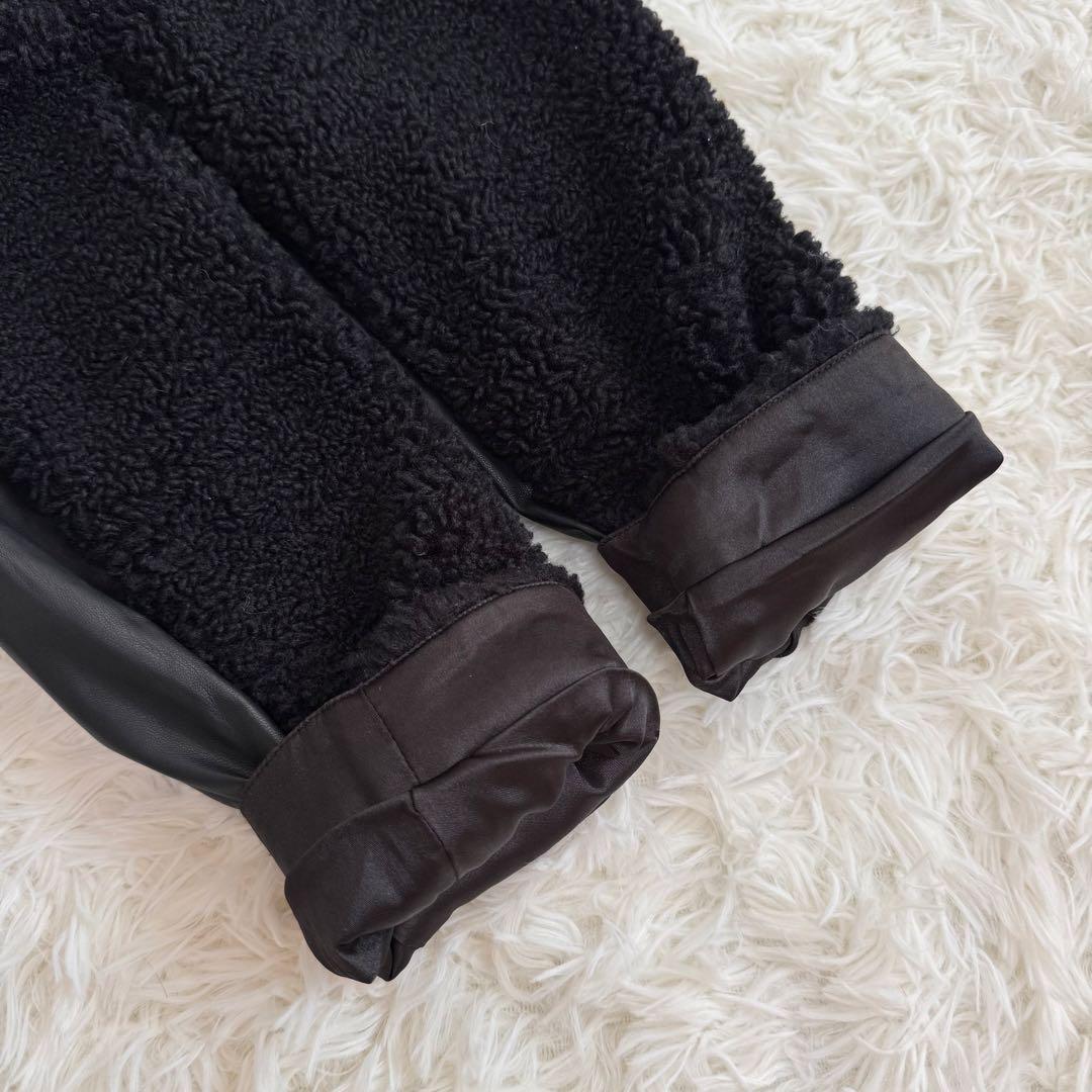 mimi様スーパービューティー ボア×フェイクレザー ビジュー ジャケット 44