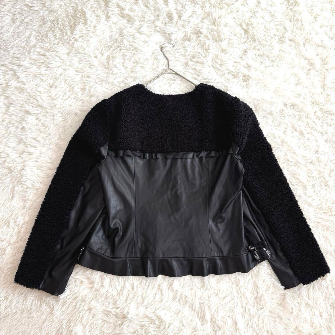 mimi様スーパービューティー ボア×フェイクレザー ビジュー ジャケット 44