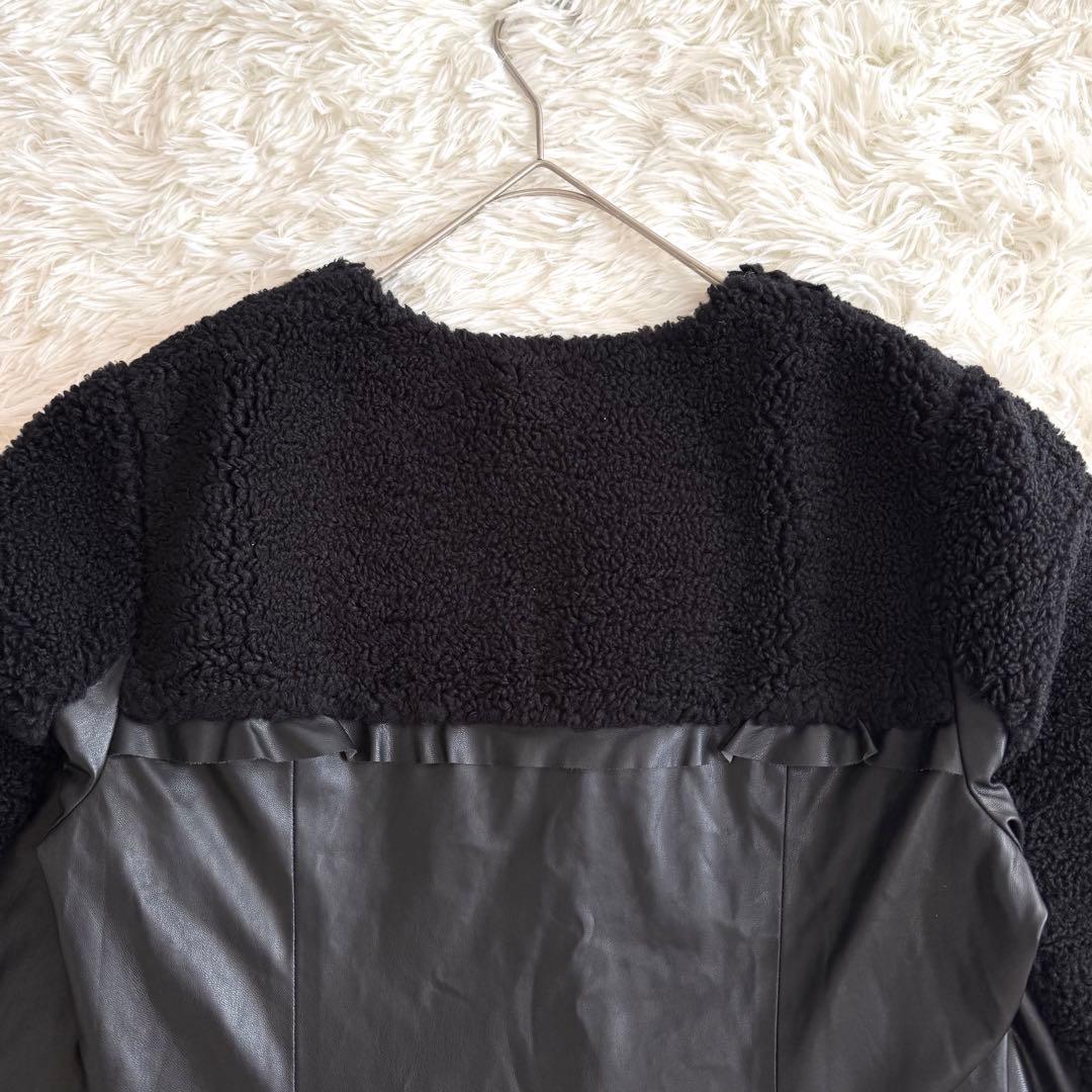 mimi様スーパービューティー ボア×フェイクレザー ビジュー ジャケット 44