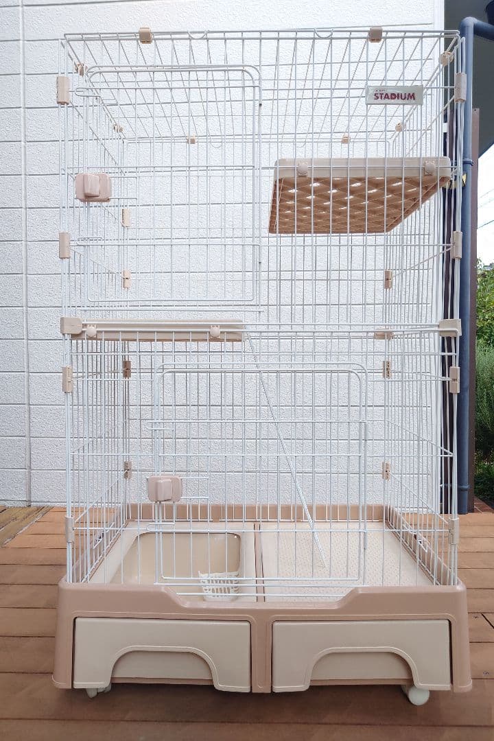 キャットケージ 2段式 ☆にゃん箱1号　STADIUM アイボリー(おまけ付き)