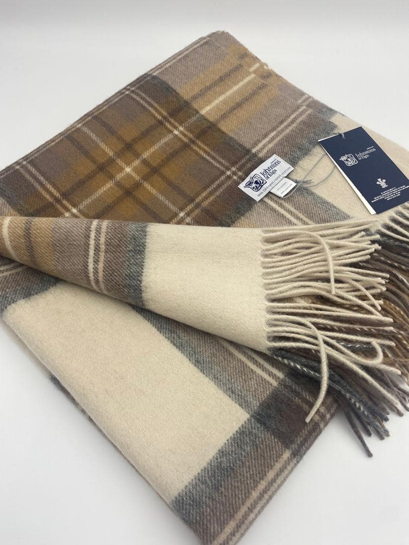 JOHNSTONS ジョンストンズ　大判チェック　ナチュラルドレスマフラー