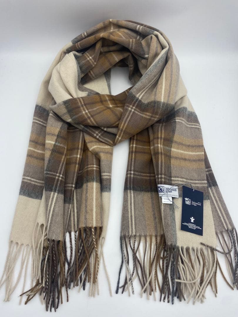 JOHNSTONS ジョンストンズ　大判チェック　ナチュラルドレスマフラー
