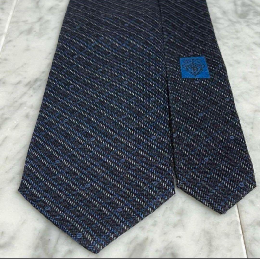 GUCCI ネクタイ ネイビー チェックロゴ GG シマ シグネチャー