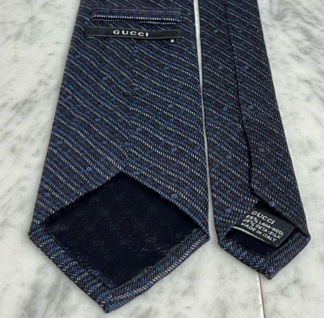 GUCCI ネクタイ ネイビー チェックロゴ GG シマ シグネチャー