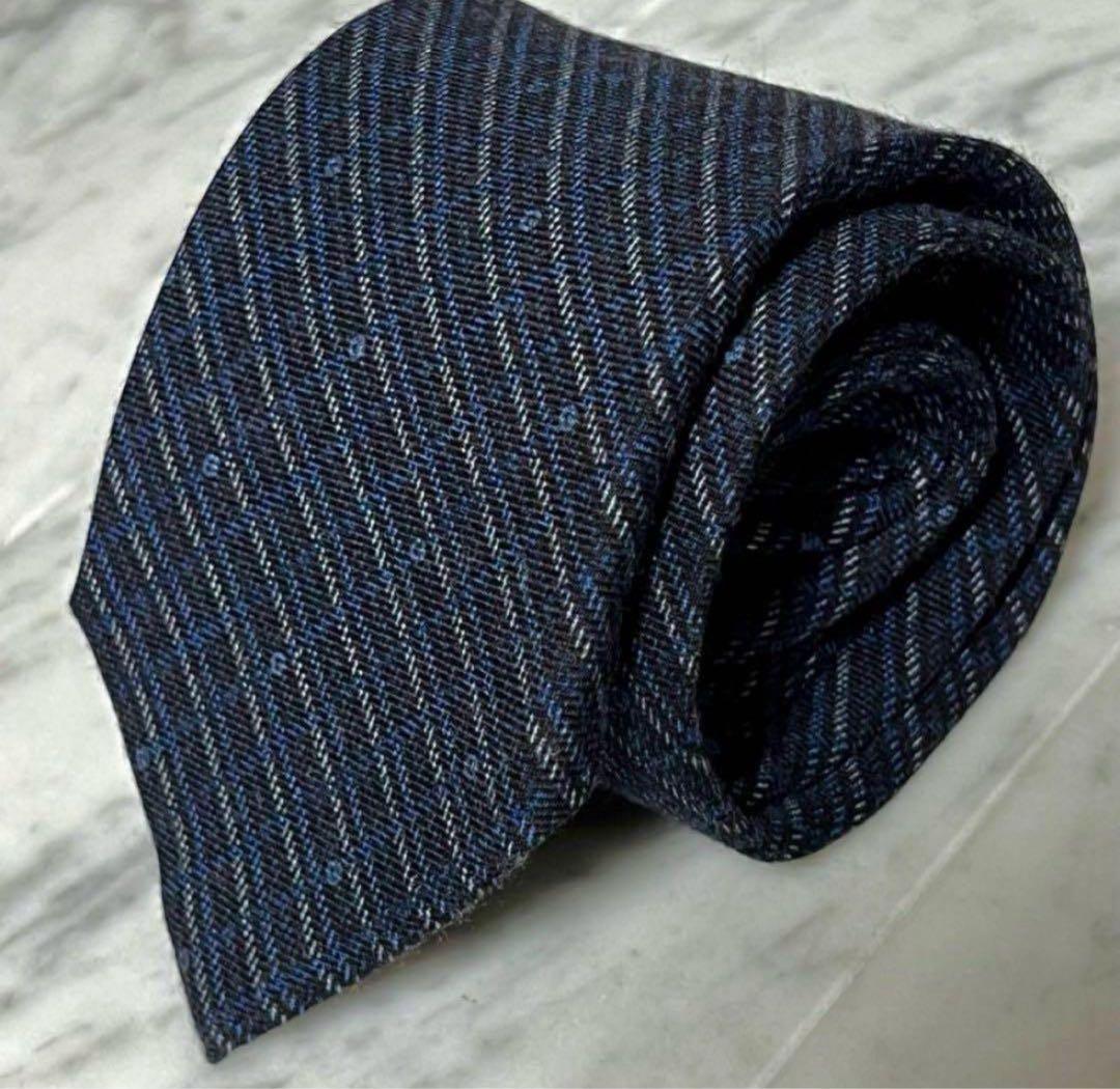 GUCCI ネクタイ ネイビー チェックロゴ GG シマ シグネチャー