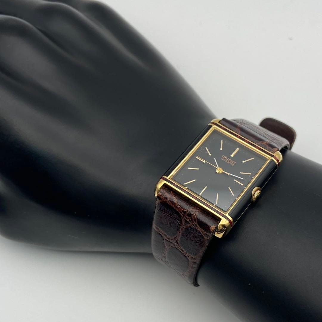 【稼働】ORIENT タンク 腕時計 レクタンギュラー メンズ ゴールド