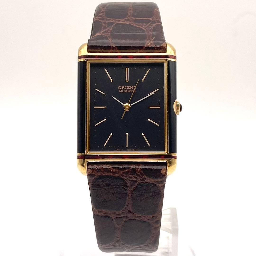 【稼働】ORIENT タンク 腕時計 レクタンギュラー メンズ ゴールド