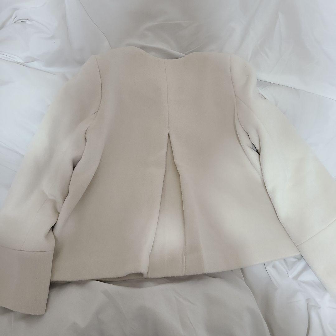 カシミヤ混ノーカラーショートコート