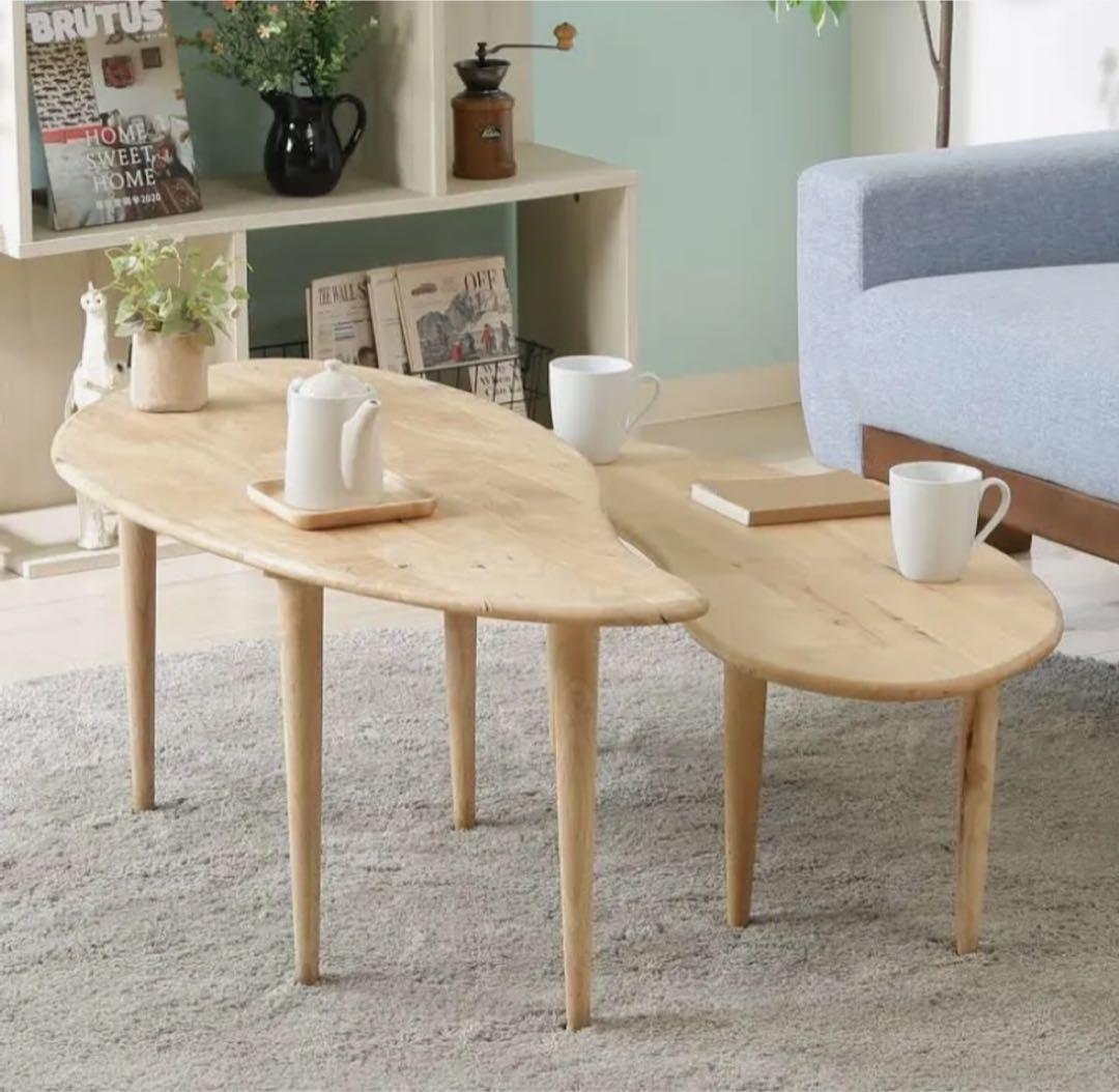 美品】天然木製 無垢材 センターテーブル 2台セット コーヒー ビーンズ